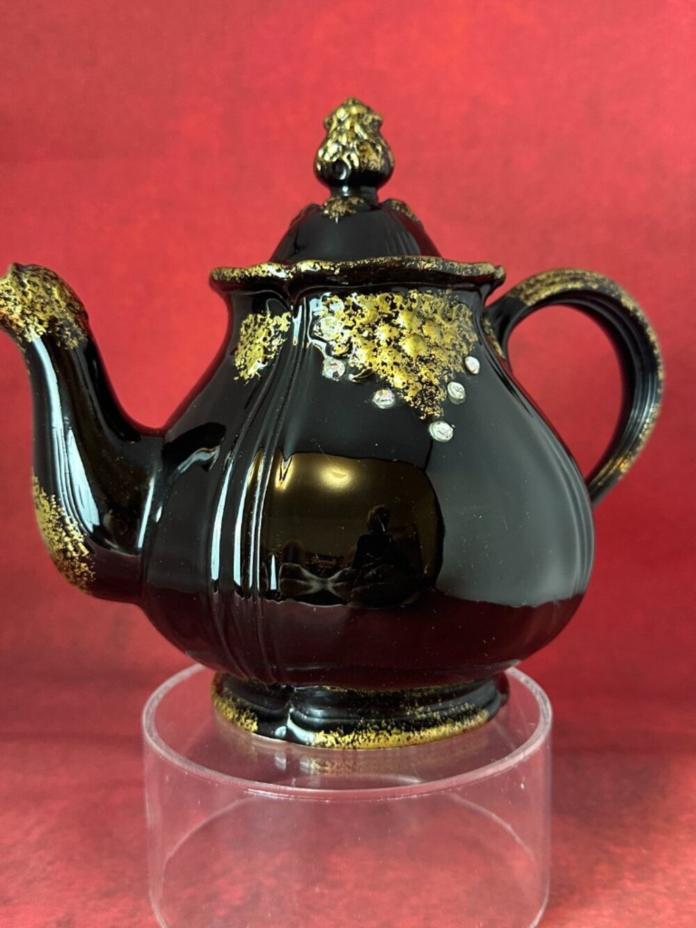 VINTAGE HALL BLACK & GOLD CERAMIC 6 CUP TEAPOT # 01050 MANUFACTURED IN USA